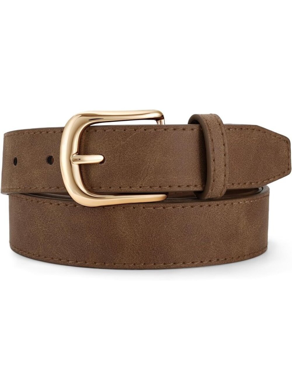 Women Dark Brown Leather Belt Vintage Casual Elegant Waist Belt with Gold Buckle